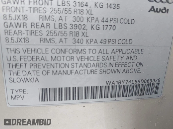2008 Audi Q7 Premium с VIN WA1BY74L58D069926, выставлен на аукционе IAAI как лот 42342963 с пробегом 152 371 миль миль и . История ставок и продаж доступна на DreamBid. Изображение 9.