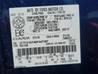 2011 Ford F-150 XL with VIN 1FTFX1EF4BFA67287, listed as a Copart auction lot 64057305 with 185,075 mi miles and Salvage title. Bid and sale history available at DreamBid. Image 12.