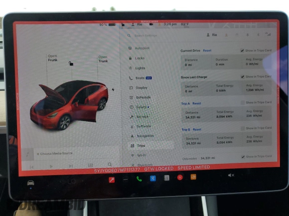 2021 Tesla Model Y Standard Range z VIN 5YJYGDED7MF111377, wystawiony jako Copart lot #45772075 z przebiegiem 34 331 mil mil oraz Szkoda całkowita • Salvage title. Historia ofert i sprzedaży dostępna na DreamBid. Obrazek 9.