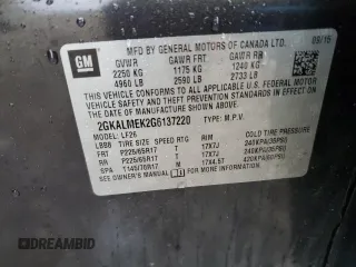 2016 GMC Terrain SLE with VIN 2GKALMEK2G6137220, listed as a Copart auction lot 47583625 with 117,156 mi miles and Salvage Title. Bid and sale history available at carsss.com. Image 14.