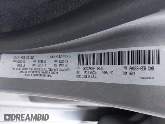2016 Chrysler 200 Limited with VIN 1C3CCCAB9GN149515, listed as a IAAI auction lot 41987600 with 54,747 mi miles. Bid and sale history available at carsss.com. Image 9.
