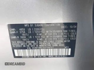 2025 Subaru Outback Limited with VIN 4S4BTANC2S3194357, listed as a IAAI auction lot 42367224 with 973 mi miles and . Bid and sale history available at DreamBid. Image 9.