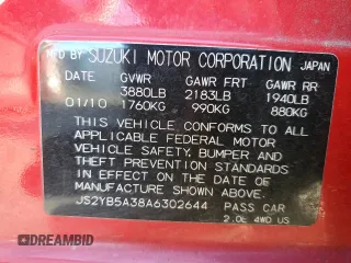 2010 Suzuki SX4 with VIN JS2YB5A38A6302644, listed as a Copart auction lot 80246004 with 73,621 mi miles and Salvage Title. Bid and sale history available at carsss.com. Image 12.