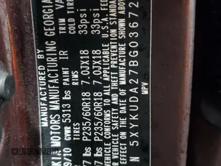 2011 Kia Sorento EX with VIN 5XYKUDA27BG036723, listed as a Copart auction lot 50180075 with 209,861 mi miles and Salvage Title. Bid and sale history available at carsss.com. Image 13.