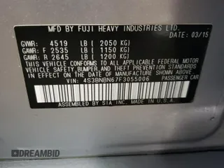 2015 Subaru Legacy 2.5i Limited with VIN 4S3BNBN67F3055006, listed as a Copart auction lot 69563402 with 96,668 mi miles. Bid and sale history available at carsss.com. Image 12.