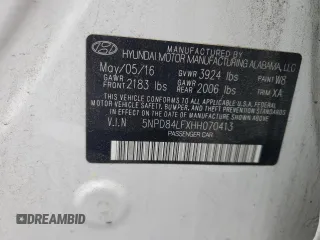 2017 Hyundai Elantra Limited with VIN 5NPD84LFXHH070413, listed as a Copart auction lot 52013365 with 78,761 mi miles and Salvage title. Bid and sale history available at DreamBid. Image 14.