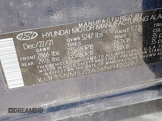 2022 Hyundai Santa Fe SEL with VIN 5NMS2DAJ6NH420287, listed as a IAAI auction lot 41962266 with 18,098 mi miles. Bid and sale history available at carsss.com. Image 9.
