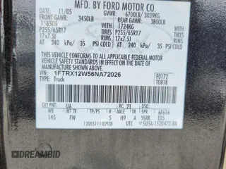 2006 Ford F-150 STX with VIN 1FTRX12W56NA72026, listed as a Copart auction lot 58832185 with 294,727 mi miles and Clean title. Bid and sale history available at DreamBid. Image 12.