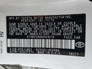2016 Toyota Avalon Hybrid XLE Premium with VIN 4T1BD1EB0GU049419, listed as a Copart auction lot 66700893 with 0 mi miles. Bid and sale history available at carsss.com. Image 12.