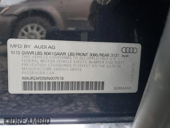 2014 Audi A8 4.0T with VIN WAUR2AFD5EN007518, listed as a Copart auction lot 44523935 with 108,277 mi miles and Salvage title. Bid and sale history available at DreamBid. Image 12.