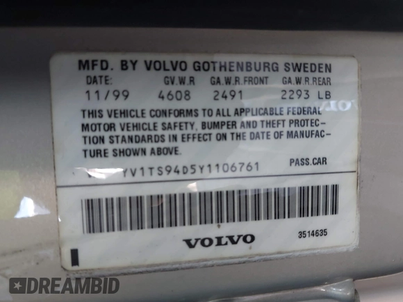 2000 Volvo S80 z VIN YV1TS94D5Y1106761, wystawiony jako IAAI lot #41736831 z przebiegiem Nie podano mil oraz . Historia ofert i sprzedaży dostępna na DreamBid. Obrazek 9.
