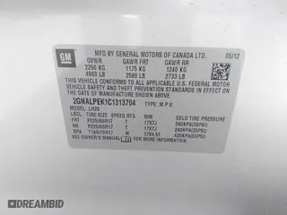 2012 Chevrolet Equinox LT w/2LT with VIN 2GNALPEK1C1313704, listed as a IAAI auction lot 41938255 with 178,372 mi miles. Bid and sale history available at carsss.com. Image 9.