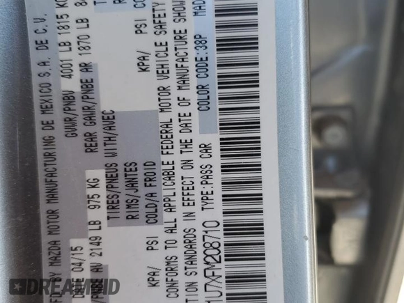 2015 Mazda 3 i Sport with VIN 3MZBM1U7XFM208710, listed as a Copart auction lot 60156625 with 86,748 mi miles and Salvage title. Bid and sale history available at DreamBid. Image 12.