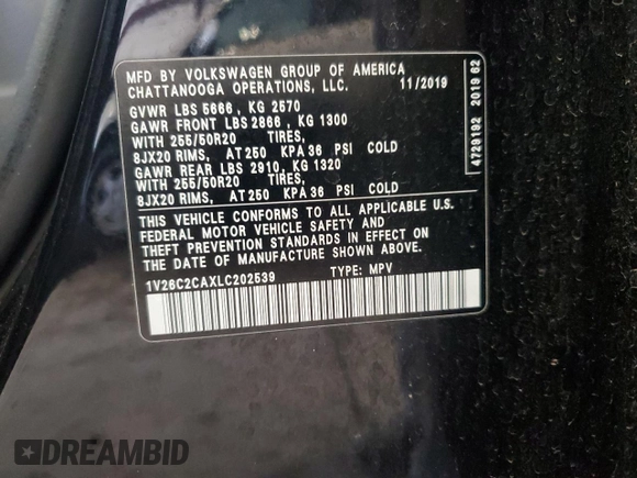 2020 Volkswagen Atlas SE with VIN 1V26C2CAXLC202539, listed as a Copart auction lot 60531385 with 116,258 mi miles and Salvage title. Bid and sale history available at DreamBid. Image 13.