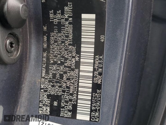 2010 Toyota Sienna CE with VIN 5TDKK4CCXAS323566, listed as a Copart auction lot 54738025 with 186,613 mi miles and Clean Title. Bid and sale history available at DreamBid. Image 13.