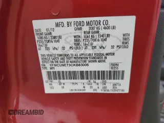 2012 Ford Escape Limited with VIN 1FMCU9E73CKB83006, listed as a Copart auction lot 58543625 with 157,092 mi miles and Salvage title. Bid and sale history available at DreamBid. Image 12.