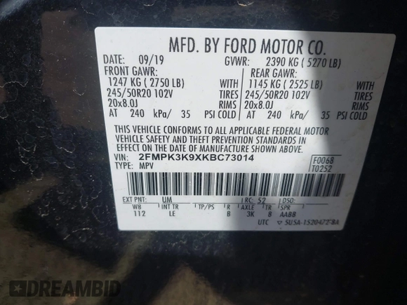 2019 Ford Edge Titanium z VIN 2FMPK3K9XKBC73014, wystawiony jako IAAI lot #42039957 z przebiegiem Nie podano mil oraz . Historia ofert i sprzedaży dostępna na DreamBid. Obrazek 9.