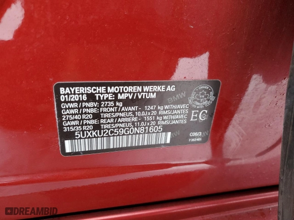 2016 BMW X6 xDrive35i with VIN 5UXKU2C59G0N81605, listed as a Copart auction lot 42969955 with 142,892 mi miles and Clean Title. Bid and sale history available at carsss.com. Image 13.