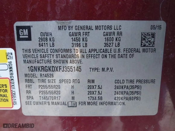 2015 Chevrolet Traverse LT with VIN 1GNKRGKDXFJ355145, listed as a IAAI auction lot 41427073 with 128,394 mi miles. Bid and sale history available at carsss.com. Image 9.