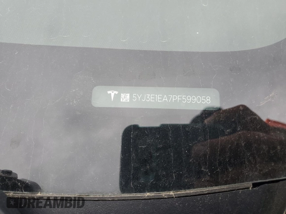 2023 Tesla Model 3 with VIN 5YJ3E1EA7PF599058, listed as a Copart auction lot 57331365 with Not provided miles and Non repairable. Bid and sale history available at DreamBid. Image 12.