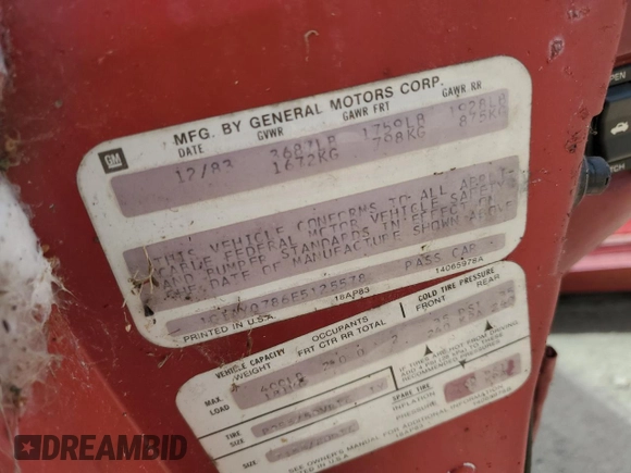 1984 Chevrolet Corvette z VIN 1G1AY0786E5125578, wystawiony jako Copart lot #58390705 z przebiegiem 79 392 mil mil oraz Czysty tytuł • Clean title. Historia ofert i sprzedaży dostępna na DreamBid. Obrazek 12.