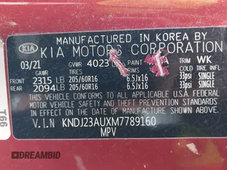 2021 Kia Soul S with VIN KNDJ23AUXM7789160, listed as a IAAI auction lot 42001721 with 78,930 mi miles and . Bid and sale history available at DreamBid. Image 9.