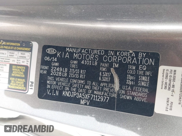 2015 Kia Soul + with VIN KNDJP3A5XF7112977, listed as a IAAI auction lot 41787435 with 184,000 mi miles. Bid and sale history available at carsss.com. Image 9.