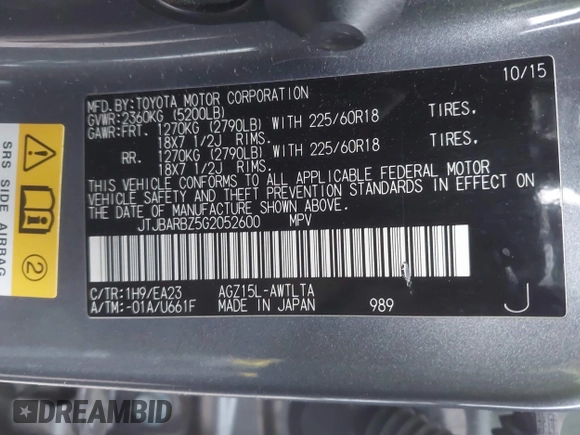 2016 Lexus NX 200t with VIN JTJBARBZ5G2052600, listed as a IAAI auction lot 41813813 with 154,423 mi miles and . Bid and sale history available at DreamBid. Image 9.