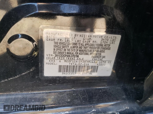 2017 Nissan Note SV with VIN 3N1CE2CP4HL375796, listed as a Copart auction lot 52087735 with 119,735 mi miles and Salvage Title. Bid and sale history available at DreamBid. Image 14.