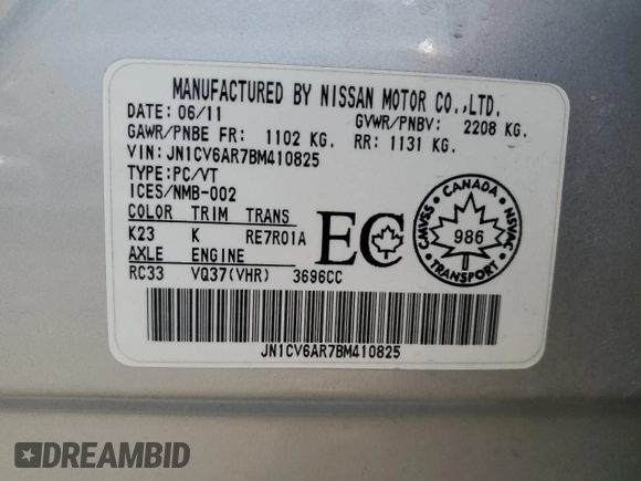 2011 Infiniti G37 x with VIN JN1CV6AR7BM410825, listed as a Copart auction lot 54728905 with 150,283 mi miles and Clean Title. Bid and sale history available at DreamBid. Image 12.