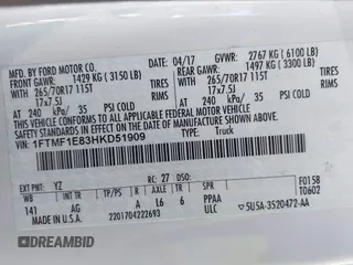 2017 Ford F-150 XL с VIN 1FTMF1E83HKD51909, выставлен на аукционе IAAI как лот 41757955 с пробегом 173 752 миль миль и . История ставок и продаж доступна на DreamBid. Изображение 8.