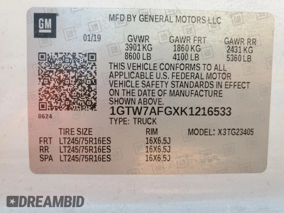 2019 GMC Savana Cargo z VIN 1GTW7AFGXK1216533, wystawiony jako Copart lot #58608405 z przebiegiem 222 344 mil mil oraz Szkody całkowita. Historia ofert i sprzedaży dostępna na DreamBid. Obrazek 14.