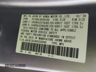 2008 Honda CR-V LX with VIN JHLRE38348C038045, listed as a IAAI auction lot 41896738 with 119,447 mi miles and . Bid and sale history available at carsss.com. Image 9.
