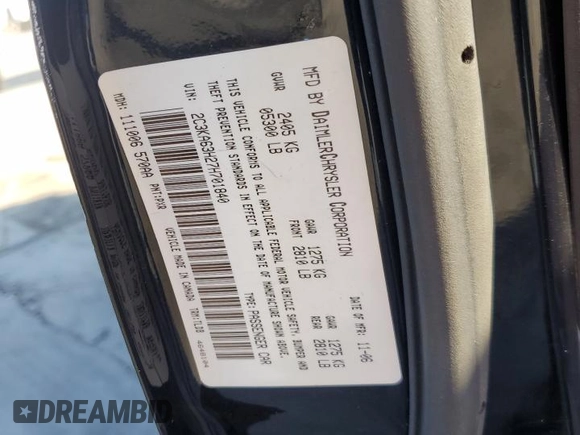 2007 Chrysler 300 C with VIN 2C3KA63H27H701840, listed as a Copart auction lot 72550114 with 0 mi miles and Salvage Title. Bid and sale history available at carsss.com. Image 13.