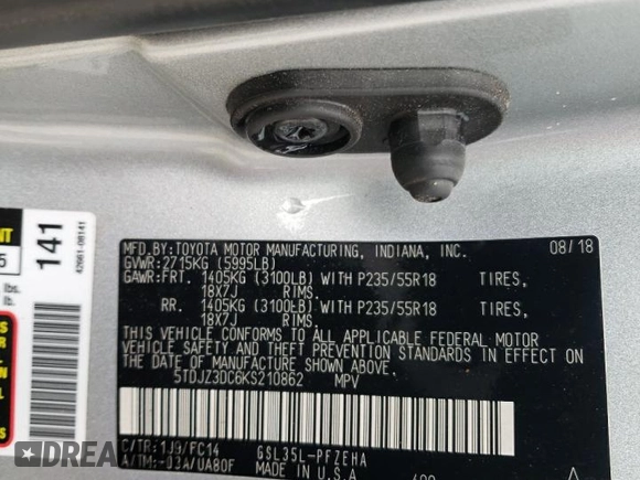 2019 Toyota Sienna LE with VIN 5TDJZ3DC6KS210862, listed as a Copart auction lot 73302064 with 113,768 mi miles and Salvage Title. Bid and sale history available at carsss.com. Image 15.