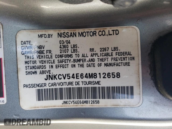 2004 Infiniti G35 w/Leather with VIN JNKCV54E64M812658, listed as a Copart auction lot 48128345 with 158,183 mi miles and Salvage Title. Bid and sale history available at DreamBid. Image 14.
