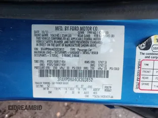 2012 Ford Fusion SE with VIN 3FAHP0HA4CR203852, listed as a IAAI auction lot 42395043 with 182,426 mi miles and . Bid and sale history available at DreamBid. Image 9.