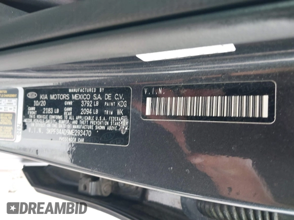 2021 Kia Forte GT-Line z VIN 3KPF34AD9ME293470, wystawiony jako IAAI lot #42335104 z przebiegiem 75 132 mil mil oraz . Historia ofert i sprzedaży dostępna na DreamBid. Obrazek 9.