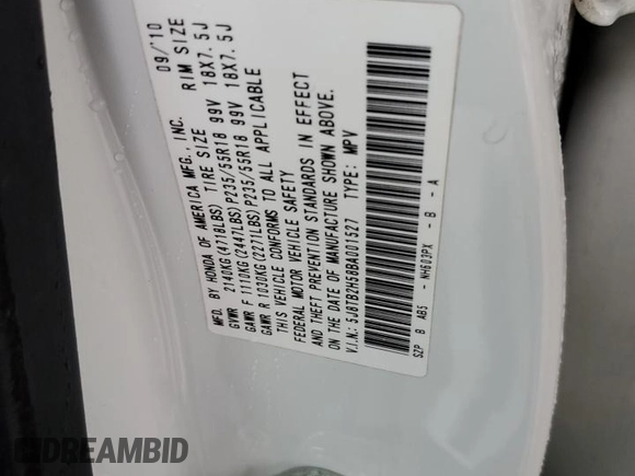 2011 Acura RDX Technology with VIN 5J8TB2H58BA001527, listed as a Copart auction lot 45229695 with 140,161 mi miles and Salvage title. Bid and sale history available at DreamBid. Image 13.
