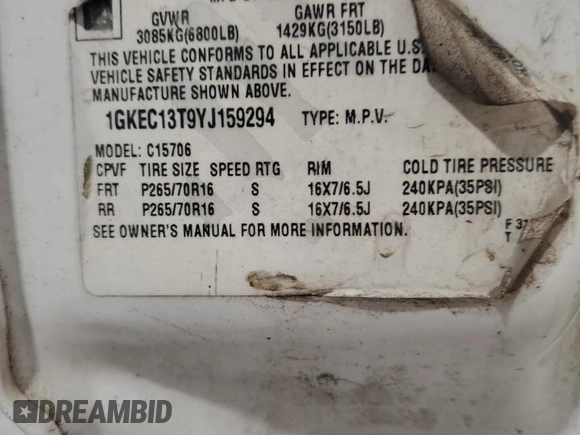 2000 GMC Yukon SLT with VIN 1GKEC13T9YJ159294, listed as a Copart auction lot 82626544 with 0 mi miles and Salvage Title. Bid and sale history available at carsss.com. Image 15.