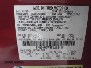 2008 Ford Taurus X SEL with VIN 1FMDK05W88GA18429, listed as a IAAI auction lot 41257861 with 155,447 mi miles and . Bid and sale history available at DreamBid. Image 9.