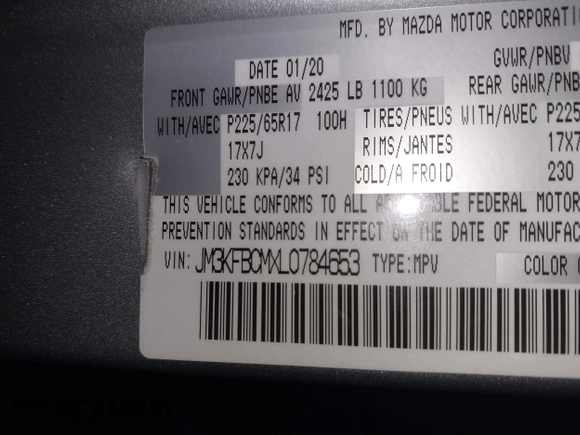 2020 Mazda CX-5 Touring with VIN JM3KFBCMXL0784653, listed as a IAAI auction lot 41817904 with 71,513 mi miles and . Bid and sale history available at carsss.com. Image 9.