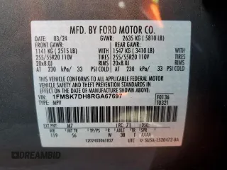 2024 Ford Explorer XLT with VIN 1FMSK7DH8RGA67697, listed as a Copart auction lot 46180735 with 908 mi miles and Salvage Title. Bid and sale history available at carsss.com. Image 15.