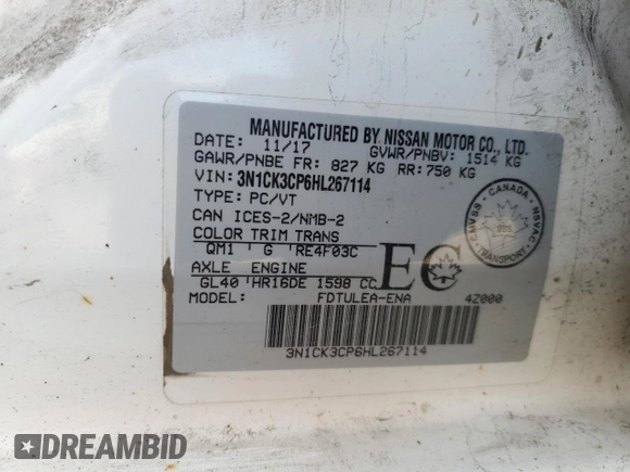 2017 Nissan Micra S z VIN 3N1CK3CP6HL267114, wystawiony jako Copart lot #69652324 z przebiegiem 120 768 mil mil oraz Szkoda całkowita • Salvage title. Historia ofert i sprzedaży dostępna na DreamBid. Obrazek 12.