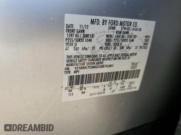 2013 Ford Explorer XLT z VIN 1FM5K7D86DGB70381, wystawiony jako Copart lot #62401775 z przebiegiem 146 545 mil mil oraz Szkoda całkowita • Salvage title. Historia ofert i sprzedaży dostępna na DreamBid. Obrazek 13.