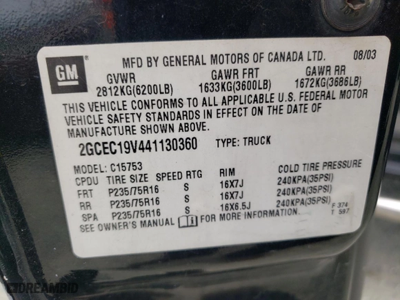 2004 Chevrolet Silverado 1500 with VIN 2GCEC19V441130360, listed as a Copart auction lot 50205705 with 167,625 mi miles and Salvage Title. Bid and sale history available at carsss.com. Image 12.