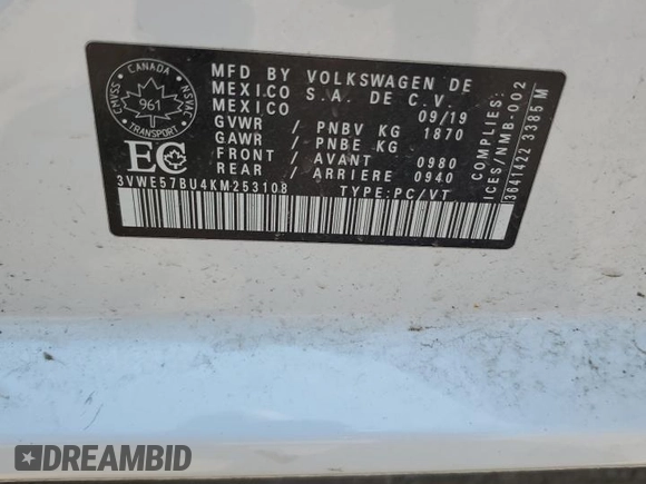 2019 Volkswagen Jetta SEL with VIN 3VWE57BU4KM253108, listed as a Copart auction lot 64496005 with 156,197 mi miles and Clean title. Bid and sale history available at DreamBid. Image 12.