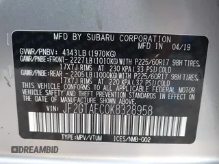 2019 Subaru Crosstrek Premium с VIN JF2GTAEC0K8328958, выставлен на аукционе IAAI как лот 40511542 с пробегом 21 555 миль миль и . История ставок и продаж доступна на DreamBid. Изображение 9.