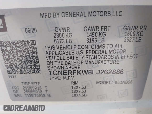 2020 Chevrolet Traverse LS z VIN 1GNERFKW8LJ262886, wystawiony jako IAAI lot #42124771 z przebiegiem 22 357 mil mil oraz . Historia ofert i sprzedaży dostępna na DreamBid. Obrazek 9.