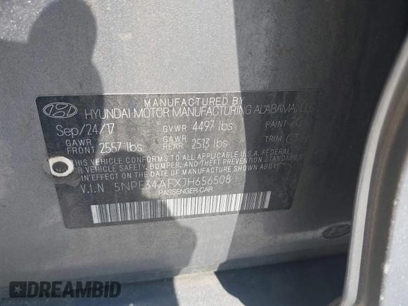 2018 Hyundai Sonata SEL with VIN 5NPE34AFXJH656508, listed as a IAAI auction lot 42053020 with 156,212 mi miles and . Bid and sale history available at carsss.com. Image 9.